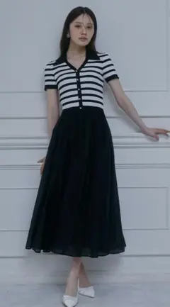 【新品】ロイヤルパーティー　ボーダーニットドッキングフレアワンピース