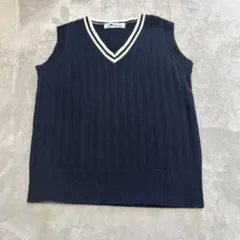 ドレッサージュ　ネイビー Vネック リブ編み ベスト