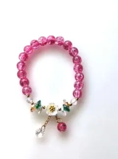 ♡オススメ♡ 花モチーフ ブレスレット　濃いピンク