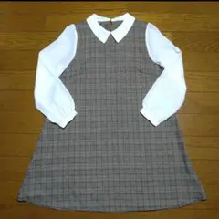 イング 長袖 ブラウス ドッキングワンピース M ブラウン 重ね着風