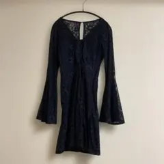 【HOLLISTER】ネイビー レース フレア袖 ワンピース ミニドレス XS