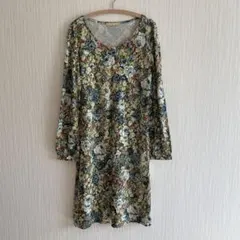 花柄 長袖 ひざ丈ワンピース　M中古品