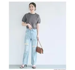 coca半袖クルーネックニット グレー