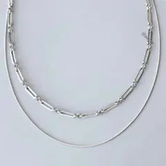 ネックレス 二連 スクエアチェーン シルバー ステンレス 新品 オシャレ