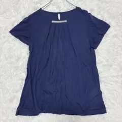 ESPIE 半袖カットソー 36 ネイビー ビジュー プリーツ リヨセル