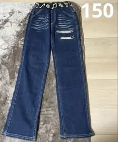 ウエスト音符柄 ダメージ風 デニム ジーンズ 150㎝
