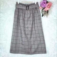 アース　Aラインスカート　グレンチェック　ウエストゴム　裏地　ベルト