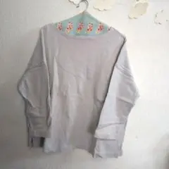 無印良品 MUJI クルーネック カットソー８部丈 ライトグレー