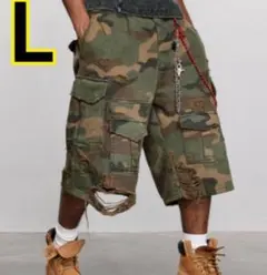 迷彩カーゴショートパンツ バギーショーツ カモ y2k L グランジ