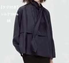 新品　UNIQLO+J シルクボウタイブラウス　シルク100% ブラック　M
