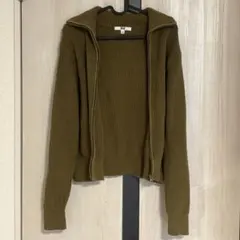 UNIQLO フルジップ リブニット カーキのサムネイル