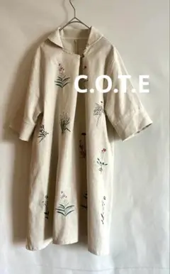 極美品【C.O.T.E】花柄ブラウス　刺繍リネン Aラインワンピース 麻混