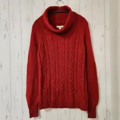 カシミヤ混✨バナナリパブリック【M】タートルネック ケーブルニット 赤 美品