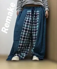 海外古着　ネルパンツ ガウチョパンツ　グリーン