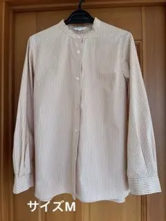 シンプルライフ　長袖シャツ　ブラウス　バンドカラー　フリル