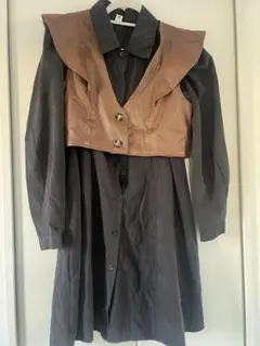 レイヤードデザイン ワンピース 黒・ブラウン2点セット