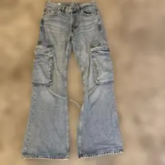 ⁠ZARA ⁠カーゴパンツ ワイドフレアデニム ブルー　34のサムネイル