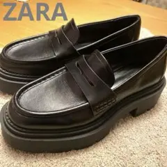 極美品ZARA厚底コインローファー41ブラックvibramソール - メルカリ