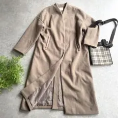 【アースミュージックアンドエコロジー】ノーカラーロングコート／バックスリット無地