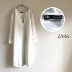 ⚫︎ZARA⚫︎ザラ ホワイト Vネック チュニック ワンピース 七分袖