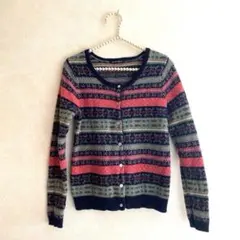最終お値下げ⭐️カラフル　ストライプ柄　ニットカーディガン　ウール　フリーサイズ