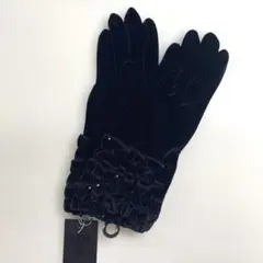 新品 アナスイ ベロア フリル グローブ スワロフスキー ドット ブラック 手袋