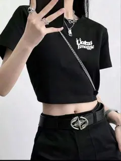 Uatza Emaggie ロゴ クロップド丈 Tシャツ ブラック XL ミニ丈