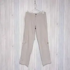 【ユニクロ】綿麻パンツ 裾ロールアップ ウエスト紐 ベージュ カジュアル M