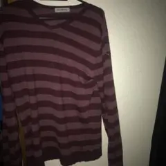 ボルドー ストライプ 長袖ニット