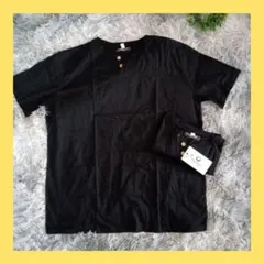2枚セット ブラック ヘンリーネック Tシャツ XL 大きいサイズ ユニセックス