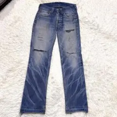 Levi's 901 W30 L31 ダメージ加工クラッシュ ヒゲ デニムパンツ