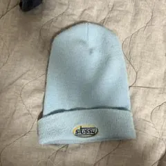 90s白タグold stussy ロゴ刺繍 ビーニー USA製 水色 ニット帽