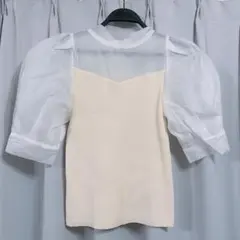 INGNI イング　ブラウス　半袖　リブ　リボン　ハイネック　ホワイト
