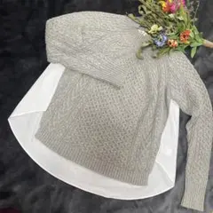 アズノウアズ　ハイネック　ケーブル編み　色々編みにセーター　背中シャツ素材