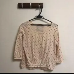 earth music & ecology ドット柄五分袖トップス　バックリボン