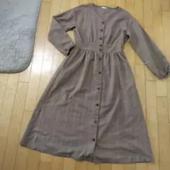 ehkasopoブラウンチェック ロングワンピース Vネック