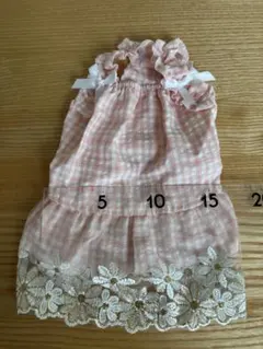 小型犬用 ピンク チェック柄に綺麗な花レースドレス