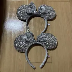 ミニーマウス耳カチューシャ シルバー スパンコール