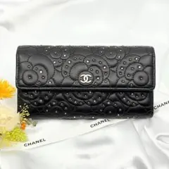CHANEL シャネル　長財布　カメリア ラインストーン　フラップウォレット