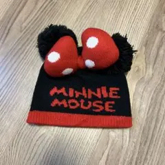 ミニーマウス ニット帽子 黒赤