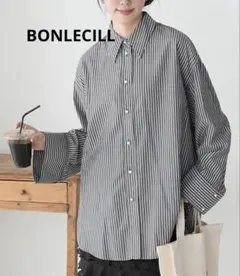 BONLECILL パールボタン ワイドスリーブ オーバーシャツ ストライプのサムネイル