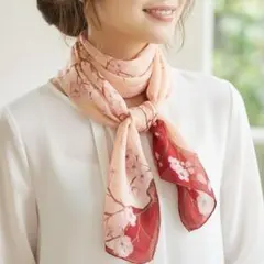 新品 桜の花柄シフォンストール ピンク赤系 さくら スカーフ 春夏 紫外線対策