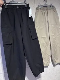GU kids ドライワイド　カーゴパンツ（ブラック・ベージュ）160cm