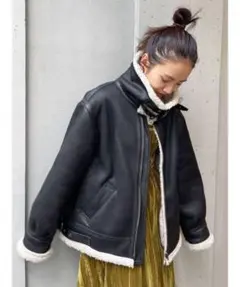 【美品】アングリッド　レザー　ジャケット　ムートン　コート　ブラック 4-3.jpg