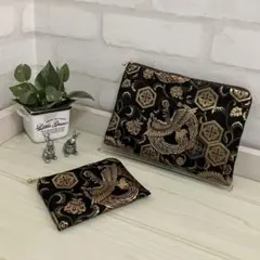 ❤️和・豪華・京都西陣織ポーチと小銭入れ＊亀甲花菱地鳳凰 ＊黒・金＊