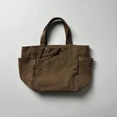ブラウンダック生地ポケットトートバッグ　リメイクデニム