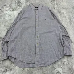 ポロラルフローレン　チェック　ワンポイント　長袖シャツ　古着　ホワイト他　XL