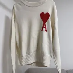 ami ハート刺繍 ホワイトニット