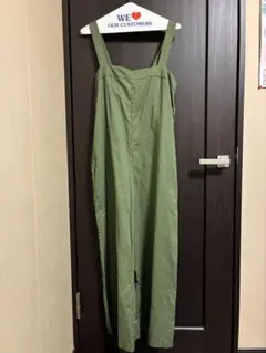 オリーブグリーン ストラップ付きオーバーオール