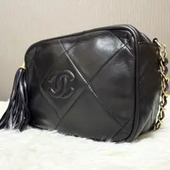 【美品】CHANEL シャネル マトラッセ フリンジ付き チェーンショルダー 黒